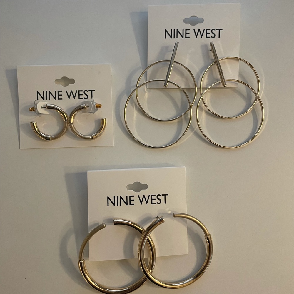 NWT Three pairs of Nine West gold hoop earrings